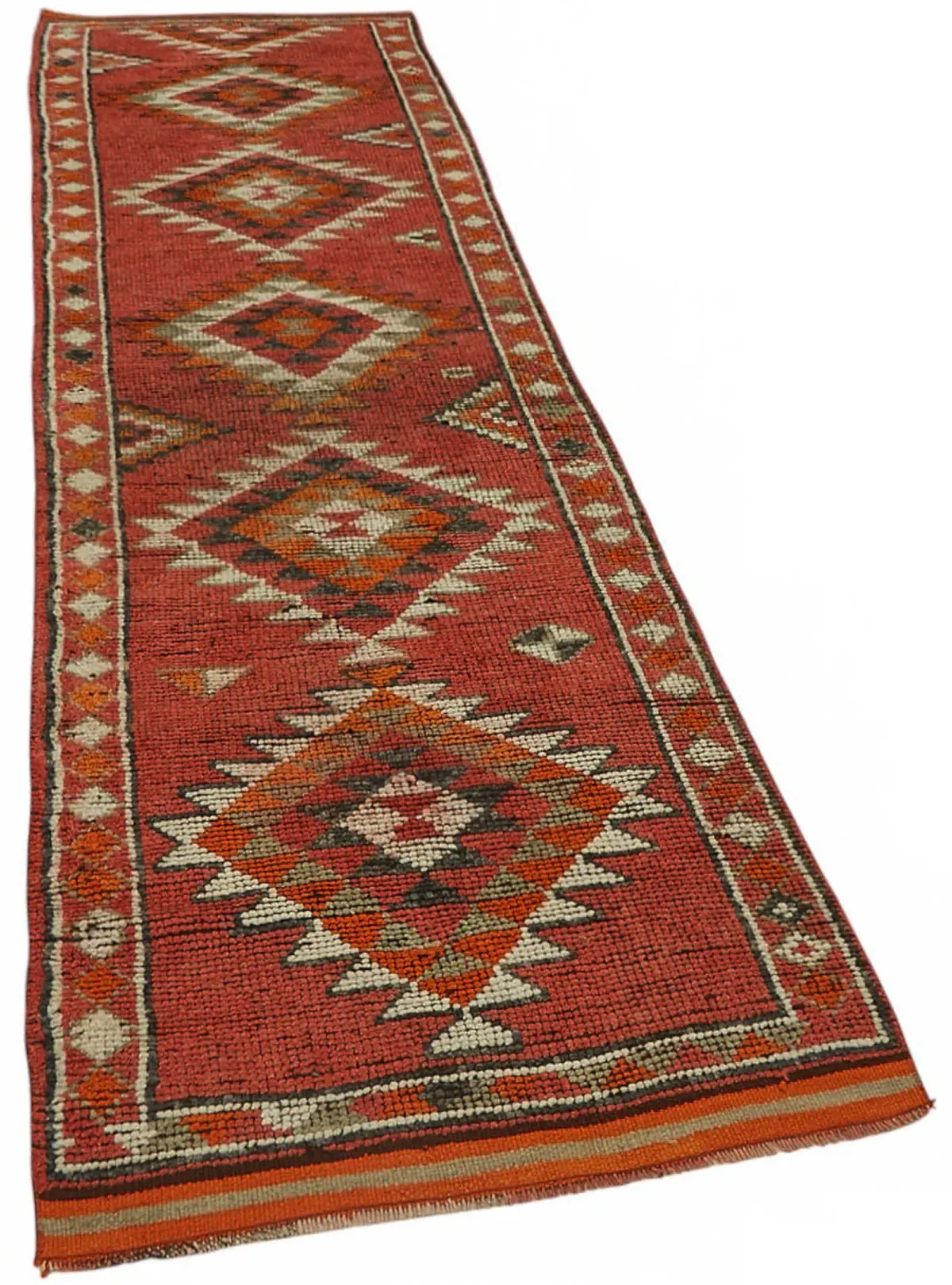 Herki Eskitme Kırmızı Pamuk Üzerine Yün El Dokuma Halı-090x345 - Görsel 2