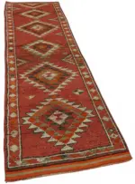 Herki Eskitme Kırmızı Pamuk Üzerine Yün El Dokuma Halı-090x345 - Görsel 2