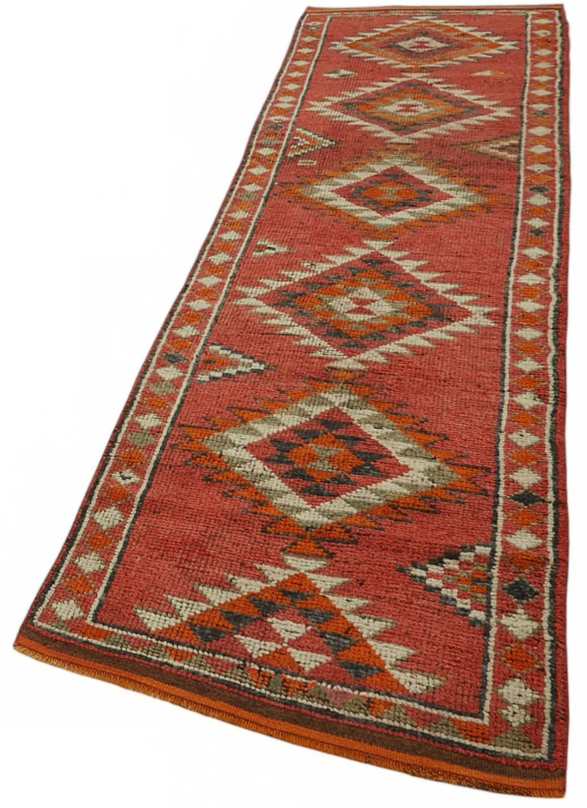 Herki Eskitme Kırmızı Pamuk Üzerine Yün El Dokuma Halı-090x345 - Görsel 3