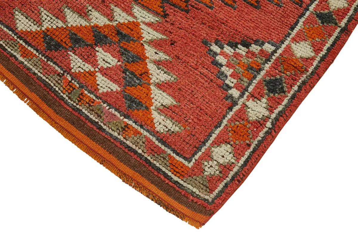 Herki Eskitme Kırmızı Pamuk Üzerine Yün El Dokuma Halı-090x345 - Görsel 4