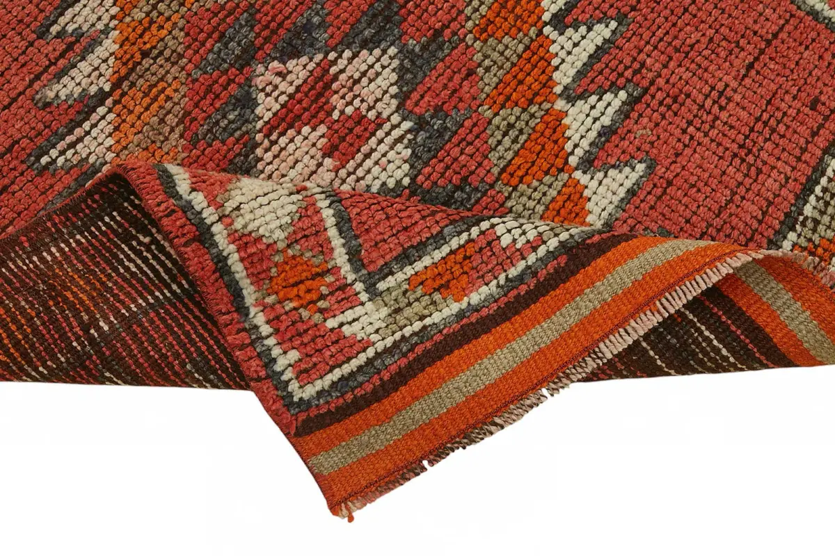 Herki Eskitme Kırmızı Pamuk Üzerine Yün El Dokuma Halı-090x345 - Görsel 6