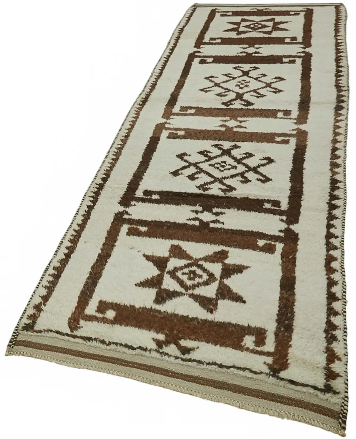 Herki Eskitme Bej Pamuk Üzerine Yün El Dokuma Halı-110x383 - Görsel 3