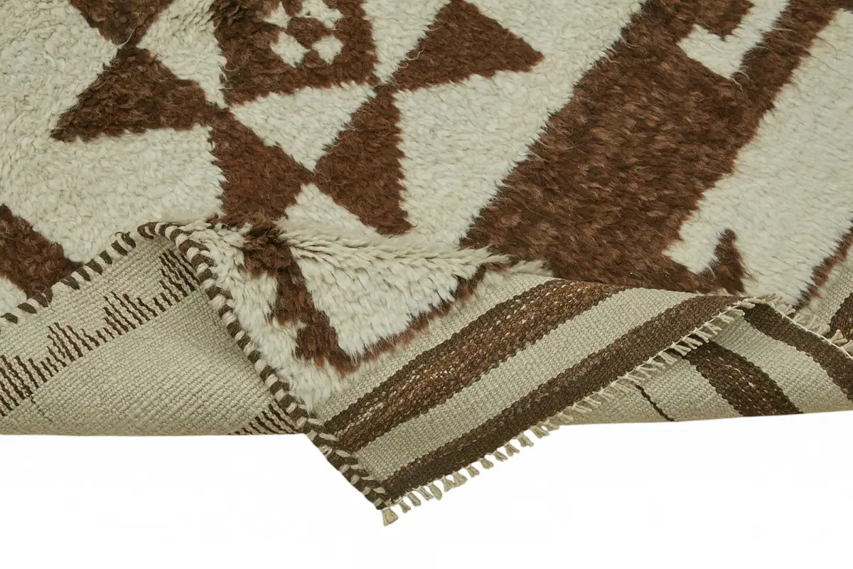 Herki Eskitme Bej Pamuk Üzerine Yün El Dokuma Halı-110x383 - Görsel 6