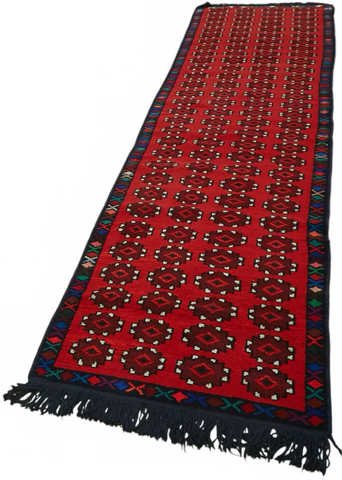 Herki Eskitme Kırmızı Pamuk Üzerine Yün El Dokuma Halı-094x446 - Görsel 3