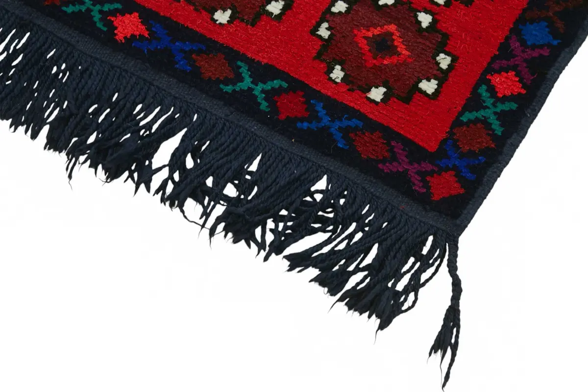 Herki Eskitme Kırmızı Pamuk Üzerine Yün El Dokuma Halı-094x446 - Görsel 4