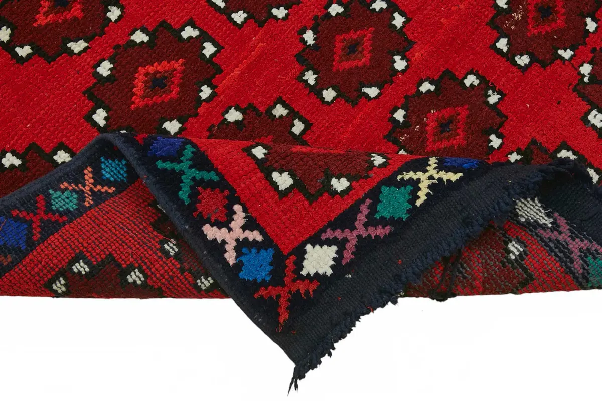 Herki Eskitme Kırmızı Pamuk Üzerine Yün El Dokuma Halı-094x446 - Görsel 6