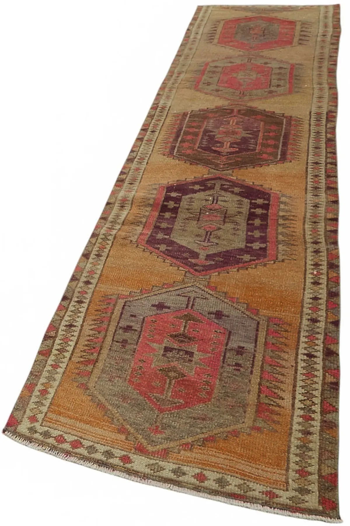 Herki Eskitme Kahverengi Pamuk Üzerine Yün El Dokuma Halı-083x378 - Görsel 3