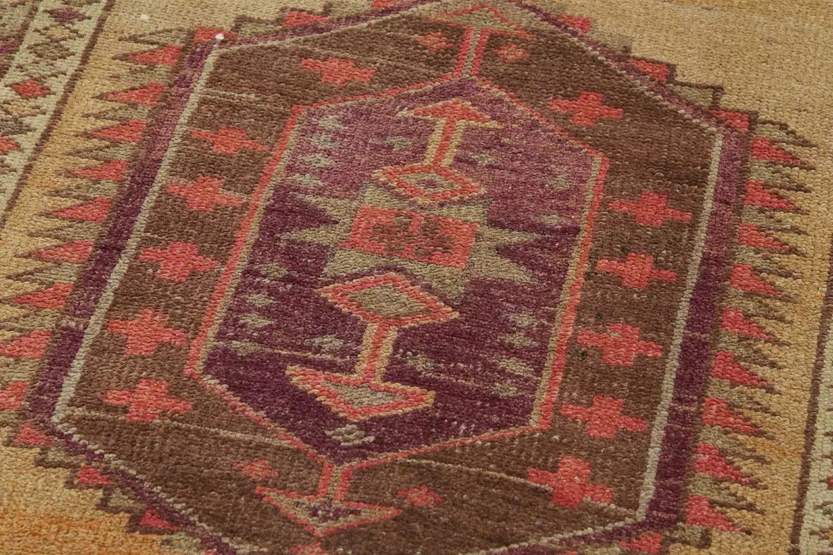 Herki Eskitme Kahverengi Pamuk Üzerine Yün El Dokuma Halı-083x378 - Görsel 5