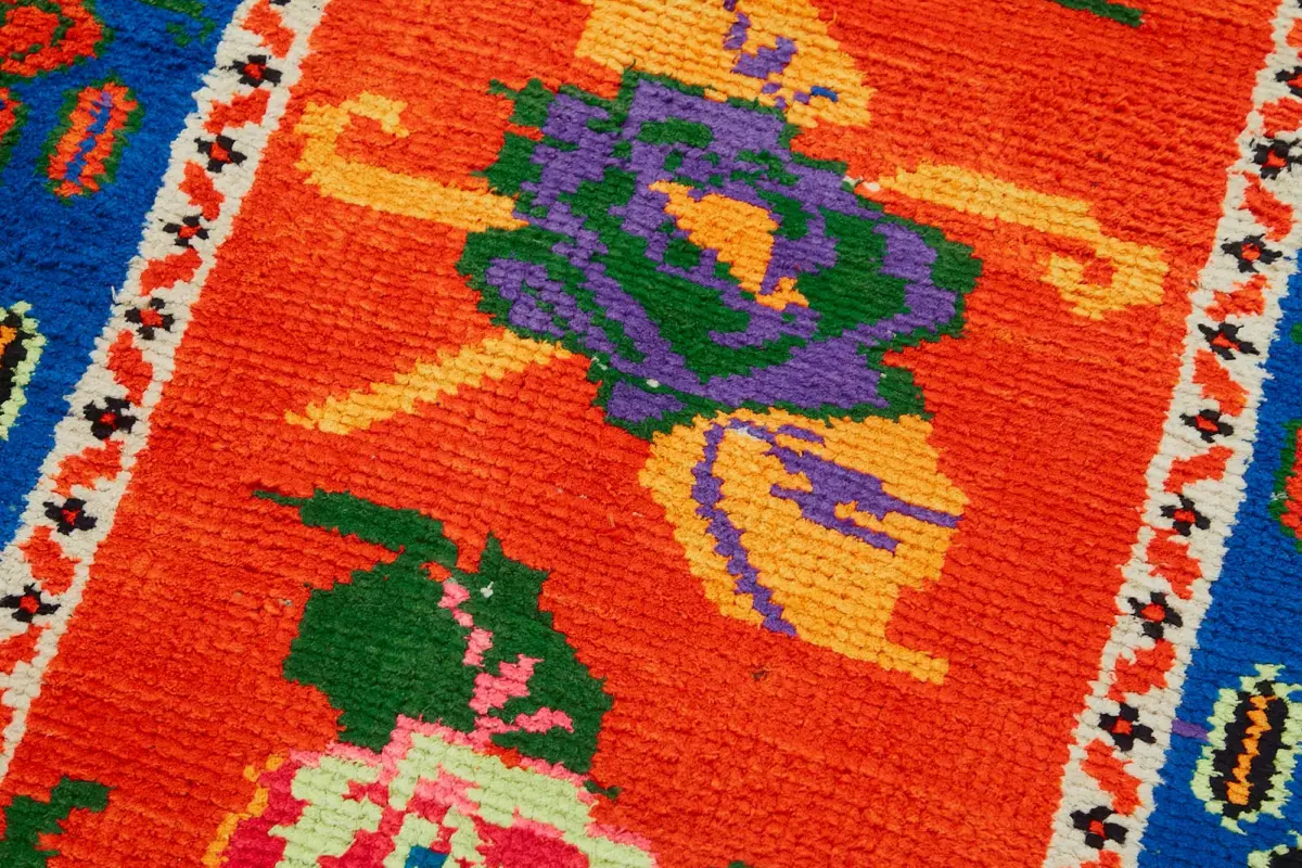 Herki Eskitme Multi Pamuk Üzerine Yün El Dokuma Halı-083x420 - Görsel 5