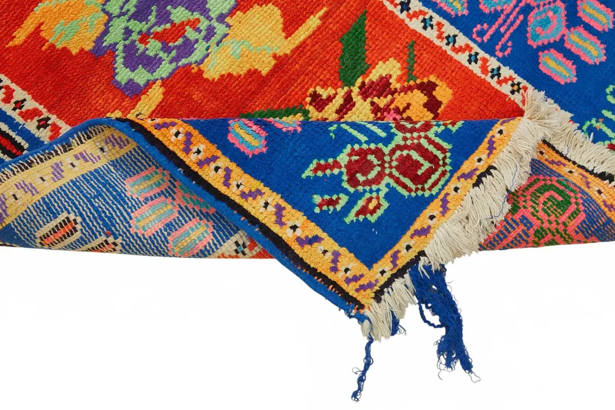 Herki Eskitme Multi Pamuk Üzerine Yün El Dokuma Halı-083x420 - Görsel 6