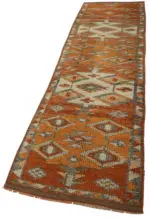 Herki Eskitme Turuncu Pamuk Üzerine Yün El Dokuma Halı-082x347 - Görsel 3