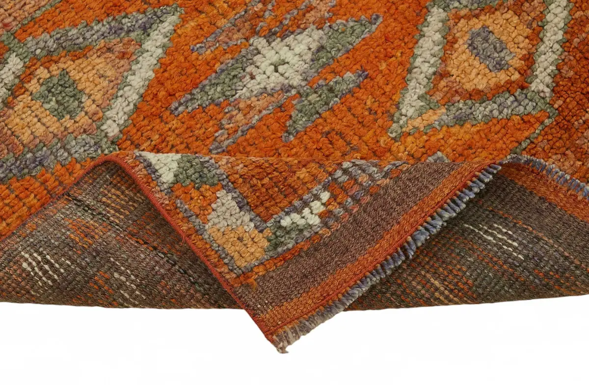 Herki Eskitme Turuncu Pamuk Üzerine Yün El Dokuma Halı-082x347 - Görsel 6