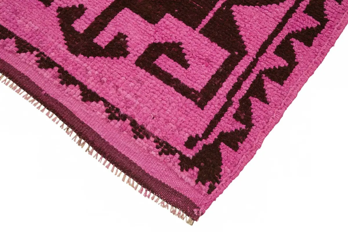 Herki Eskitme Pembe Pamuk Üzerine Yün El Dokuma Halı-098x362 - Görsel 4