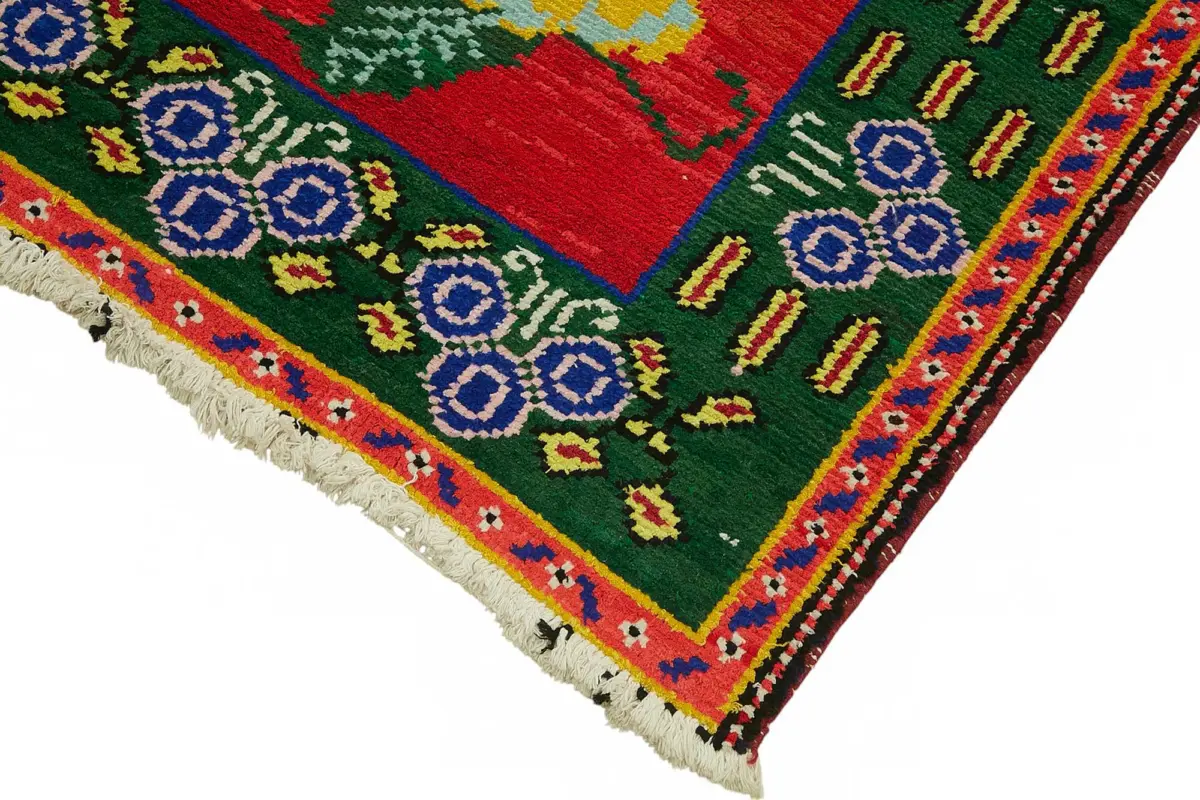 Herki Eskitme Kırmızı Pamuk Üzerine Yün El Dokuma Halı-083x407 - Görsel 4