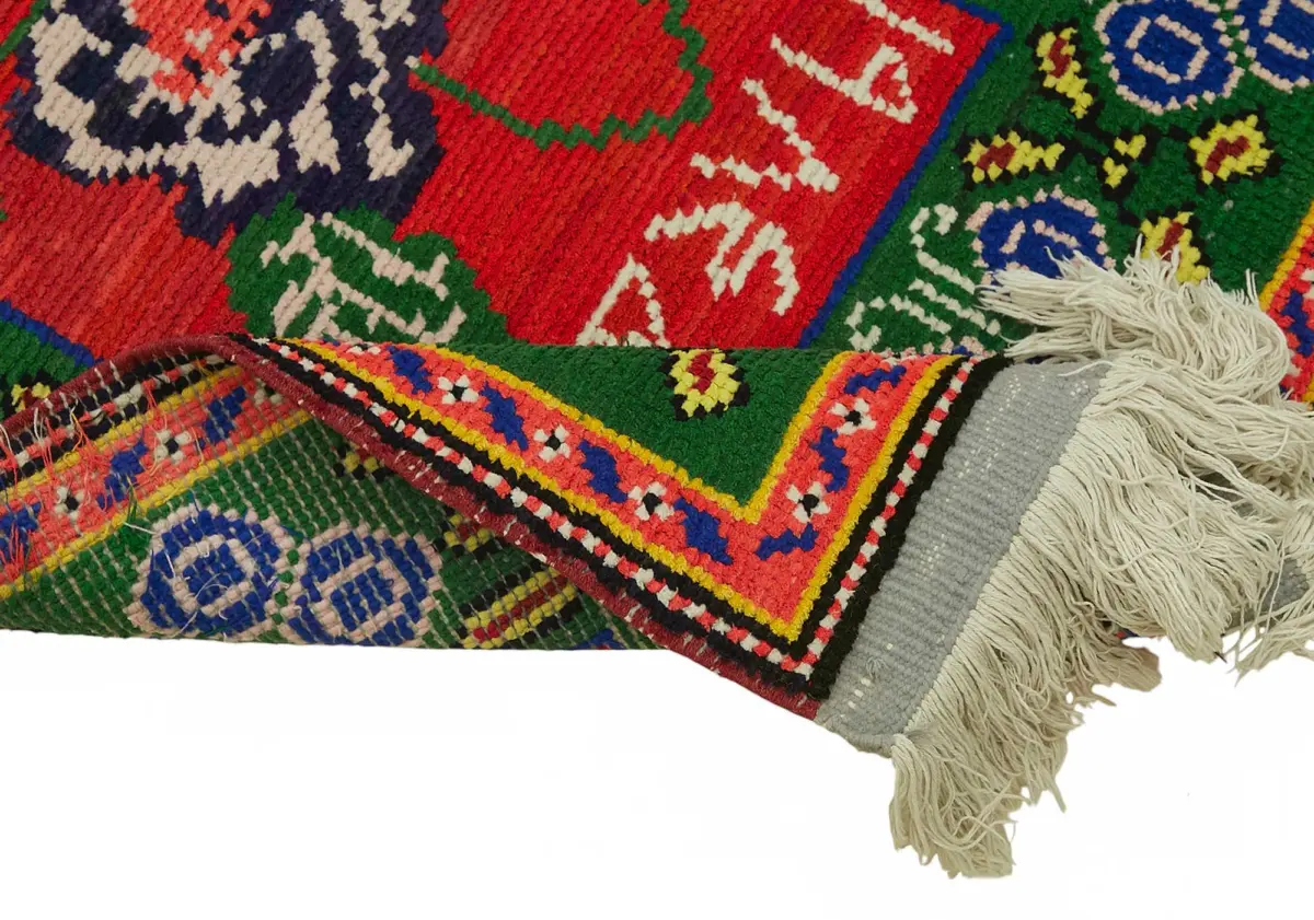 Herki Eskitme Kırmızı Pamuk Üzerine Yün El Dokuma Halı-083x407 - Görsel 6