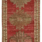 Herki Eskitme Kırmızı Pamuk Üzerine Yün El Dokuma Halı-082x387