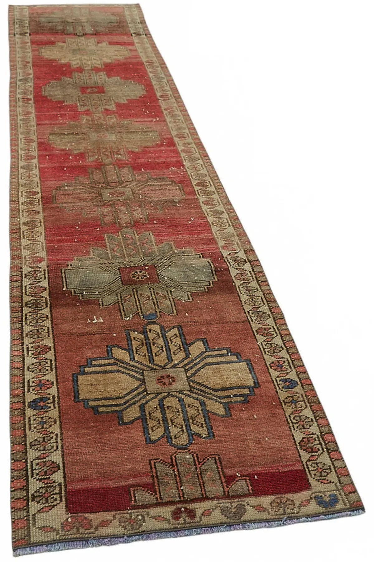 Herki Eskitme Kırmızı Pamuk Üzerine Yün El Dokuma Halı-082x387 - Görsel 2