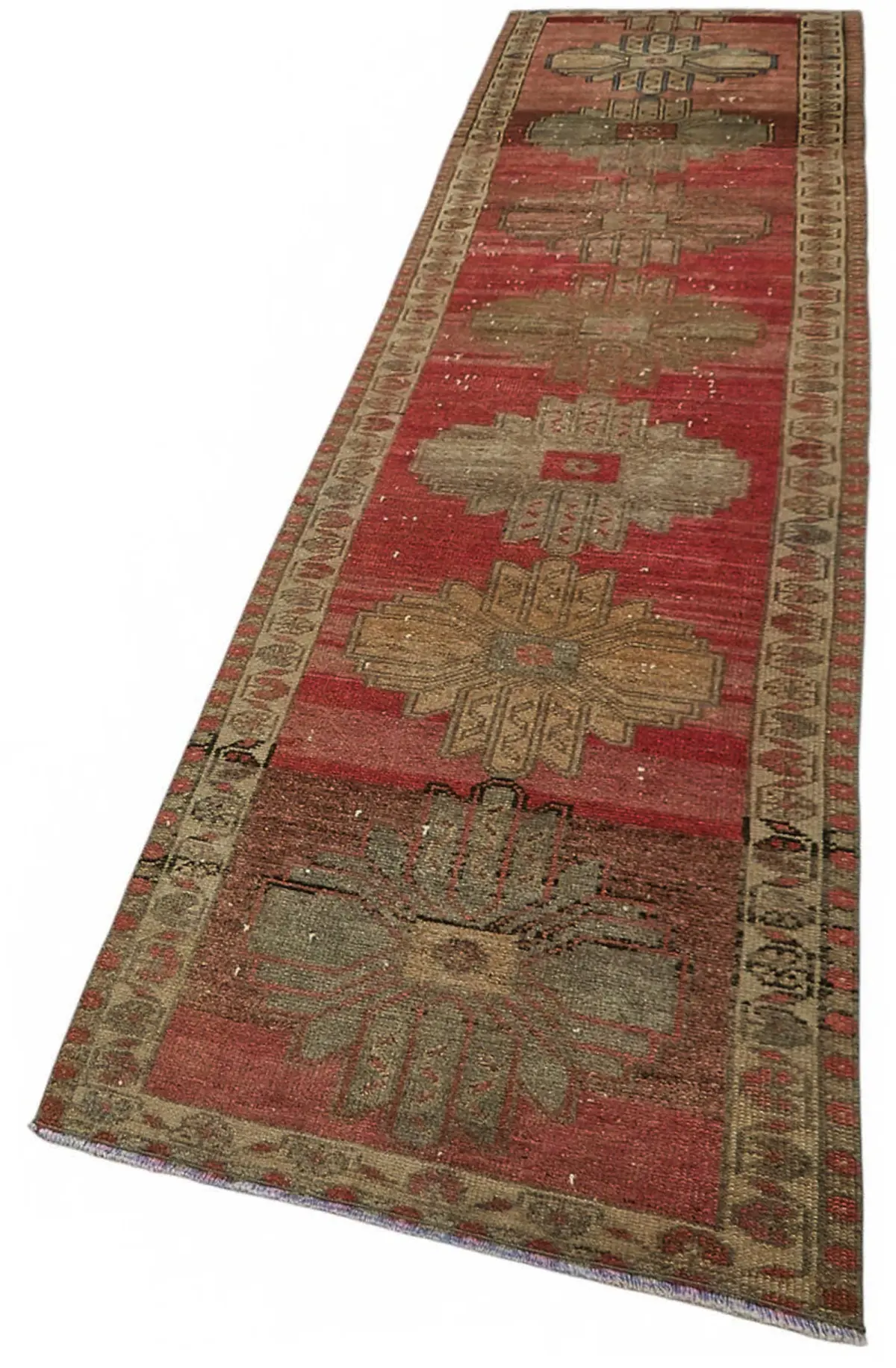 Herki Eskitme Kırmızı Pamuk Üzerine Yün El Dokuma Halı-082x387 - Görsel 3