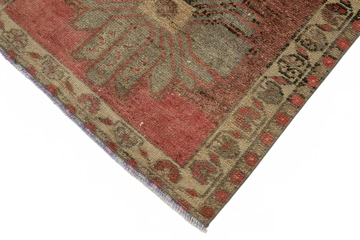 Herki Eskitme Kırmızı Pamuk Üzerine Yün El Dokuma Halı-082x387 - Görsel 4