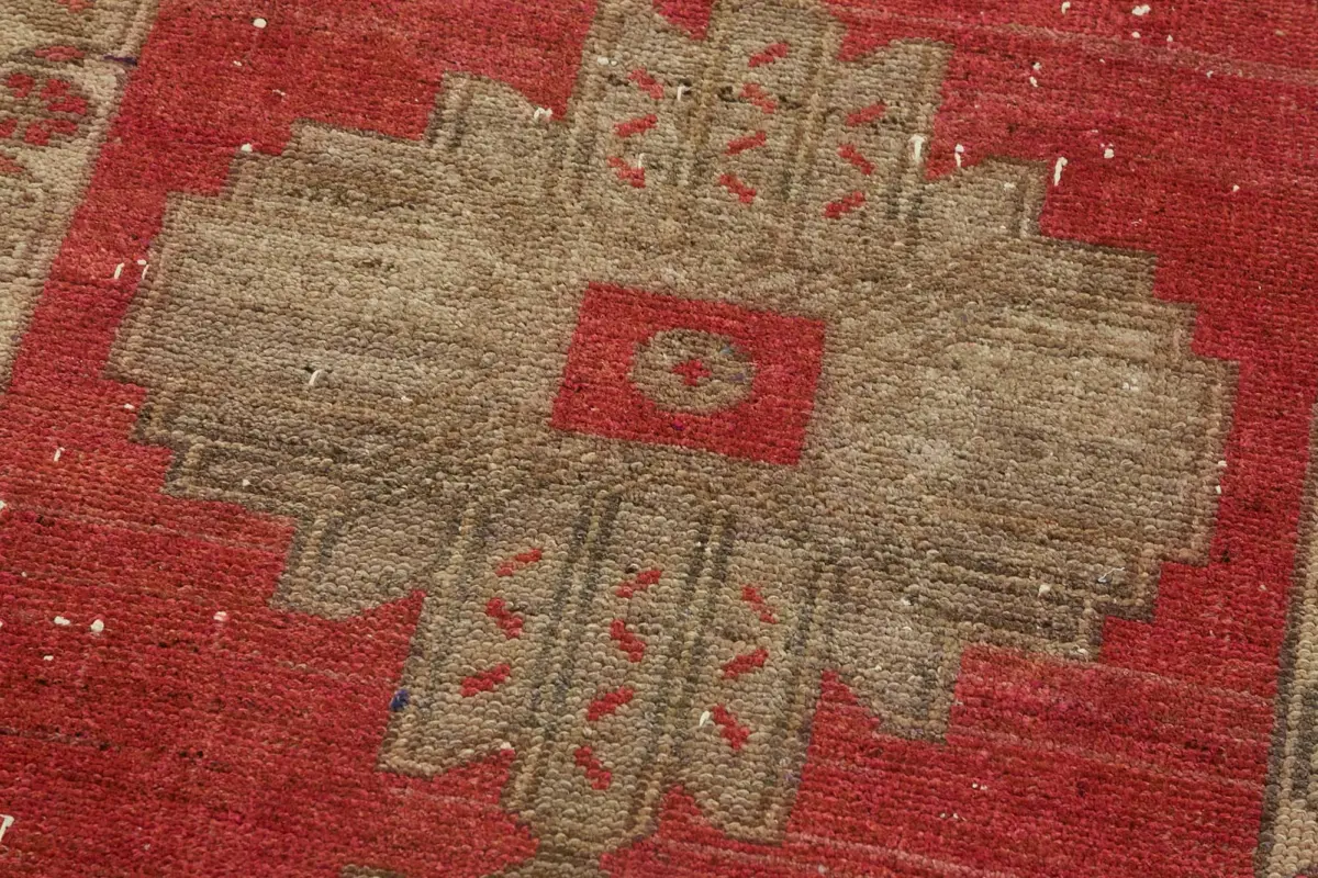 Herki Eskitme Kırmızı Pamuk Üzerine Yün El Dokuma Halı-082x387 - Görsel 5