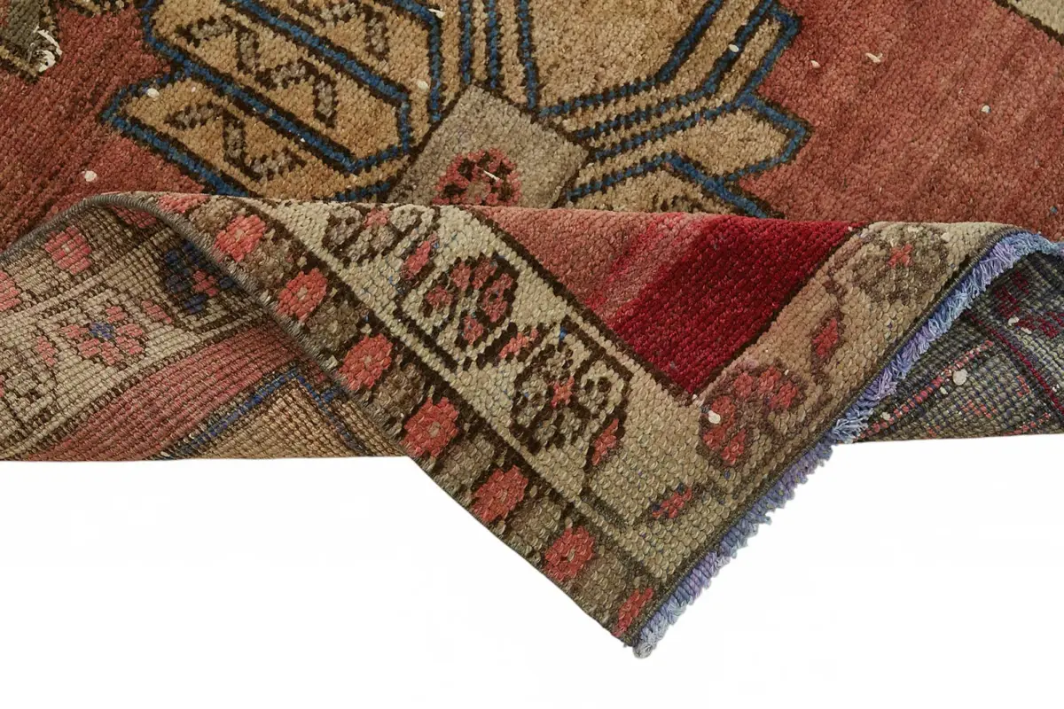 Herki Eskitme Kırmızı Pamuk Üzerine Yün El Dokuma Halı-082x387 - Görsel 6