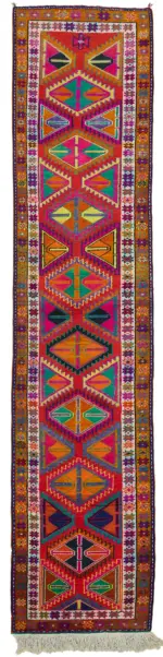 Herki Eskitme Multi Pamuk Üzerine Yün El Dokuma Halı-087x445