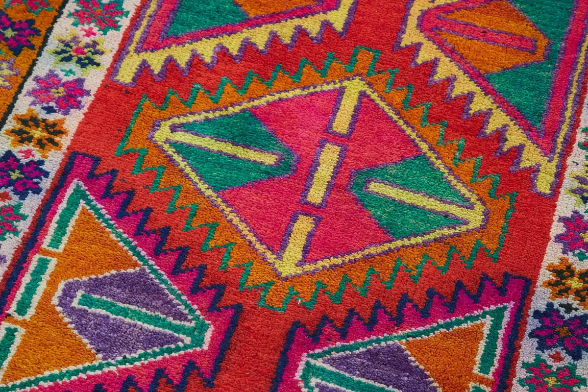 Herki Eskitme Multi Pamuk Üzerine Yün El Dokuma Halı-087x445 - Görsel 5