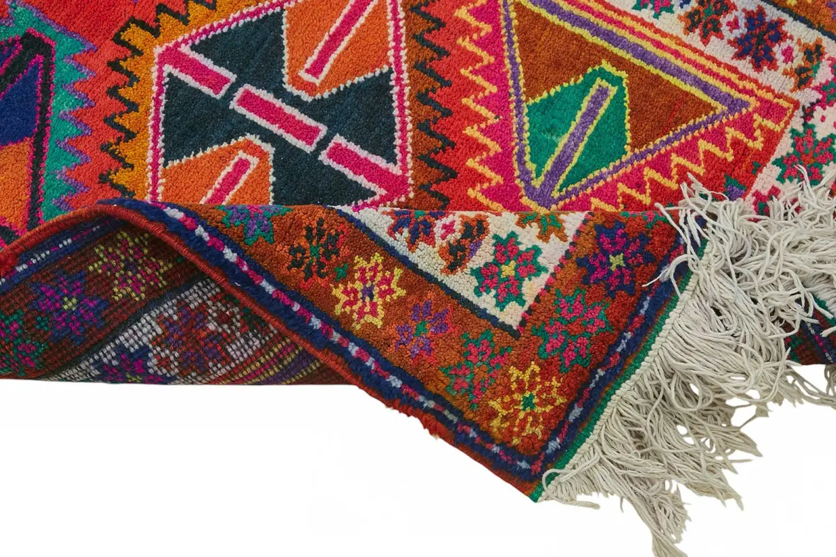 Herki Eskitme Multi Pamuk Üzerine Yün El Dokuma Halı-087x445 - Görsel 6