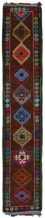 Herki Eskitme Multi Pamuk Üzerine Yün El Dokuma Halı-073x386