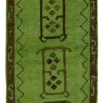 Herki Eskitme Yeşil Pamuk Üzerine Yün El Dokuma Halı-080x318