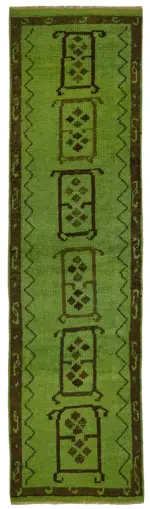 Herki Eskitme Yeşil Pamuk Üzerine Yün El Dokuma Halı-080x318