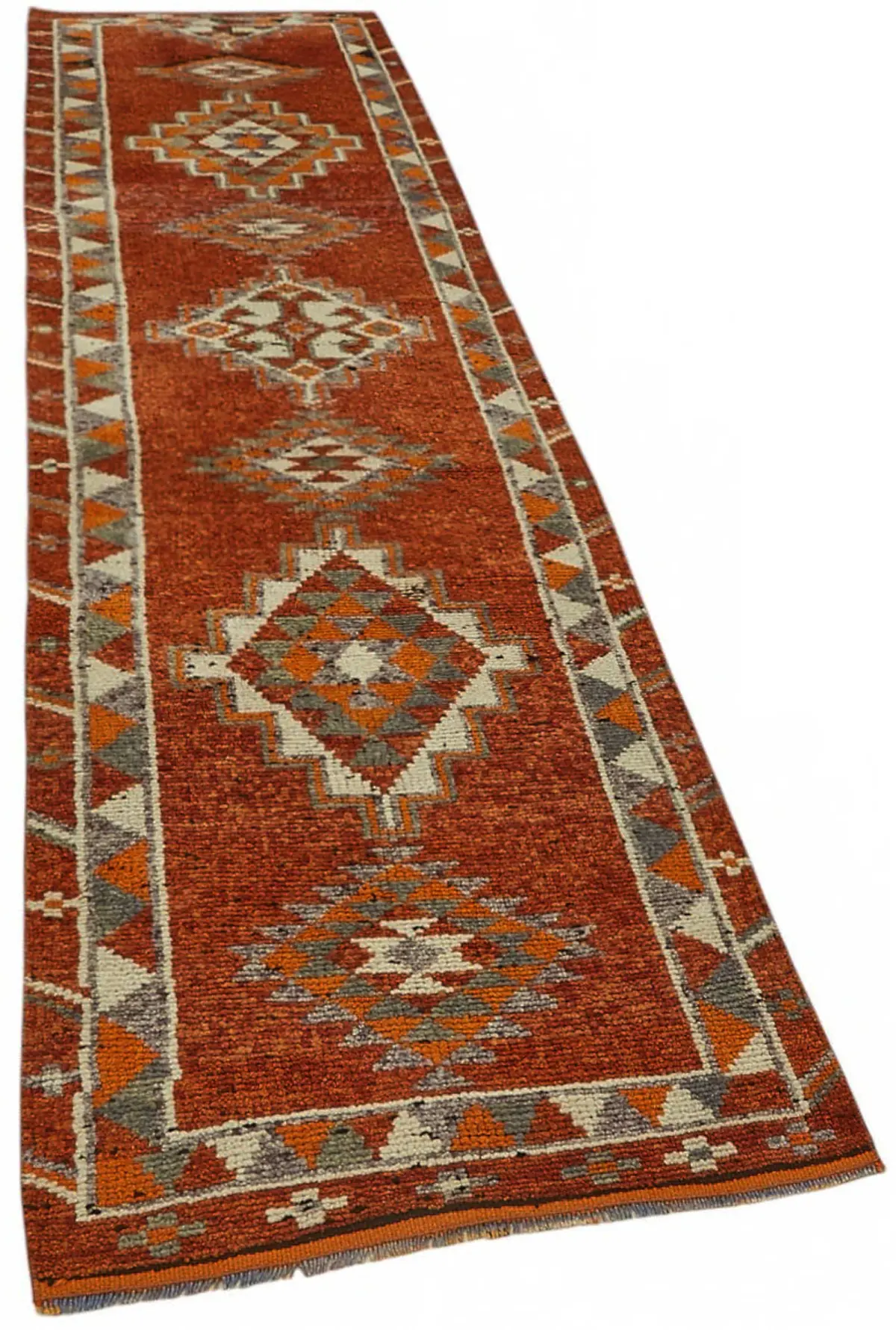 Herki Eskitme Kırmızı Pamuk Üzerine Yün El Dokuma Halı-084x366 - Görsel 2