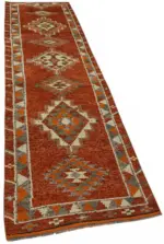 Herki Eskitme Kırmızı Pamuk Üzerine Yün El Dokuma Halı-084x366 - Görsel 2