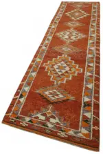 Herki Eskitme Kırmızı Pamuk Üzerine Yün El Dokuma Halı-084x366 - Görsel 3