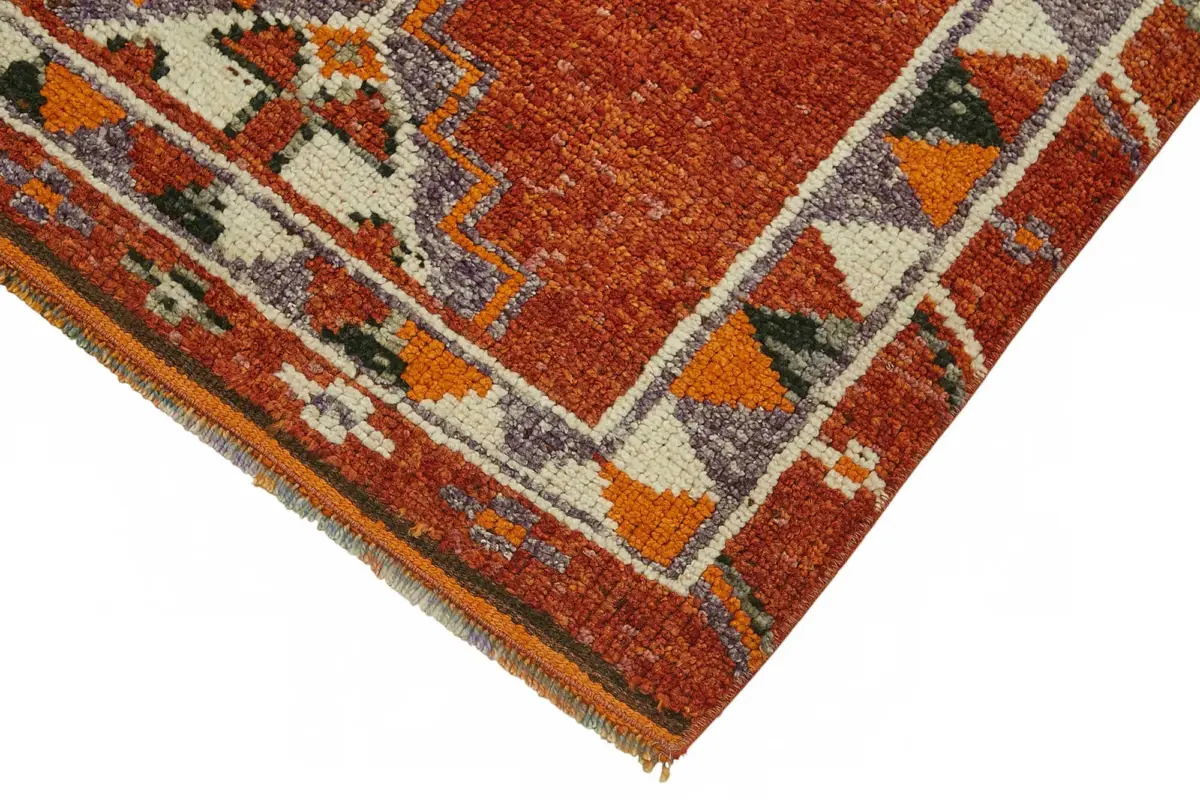 Herki Eskitme Kırmızı Pamuk Üzerine Yün El Dokuma Halı-084x366 - Görsel 4