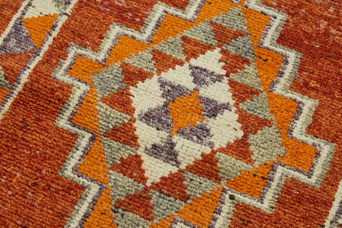 Herki Eskitme Kırmızı Pamuk Üzerine Yün El Dokuma Halı-084x366 - Görsel 5