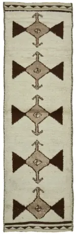 Herki Eskitme Bej Pamuk Üzerine Yün El Dokuma Halı-100x346