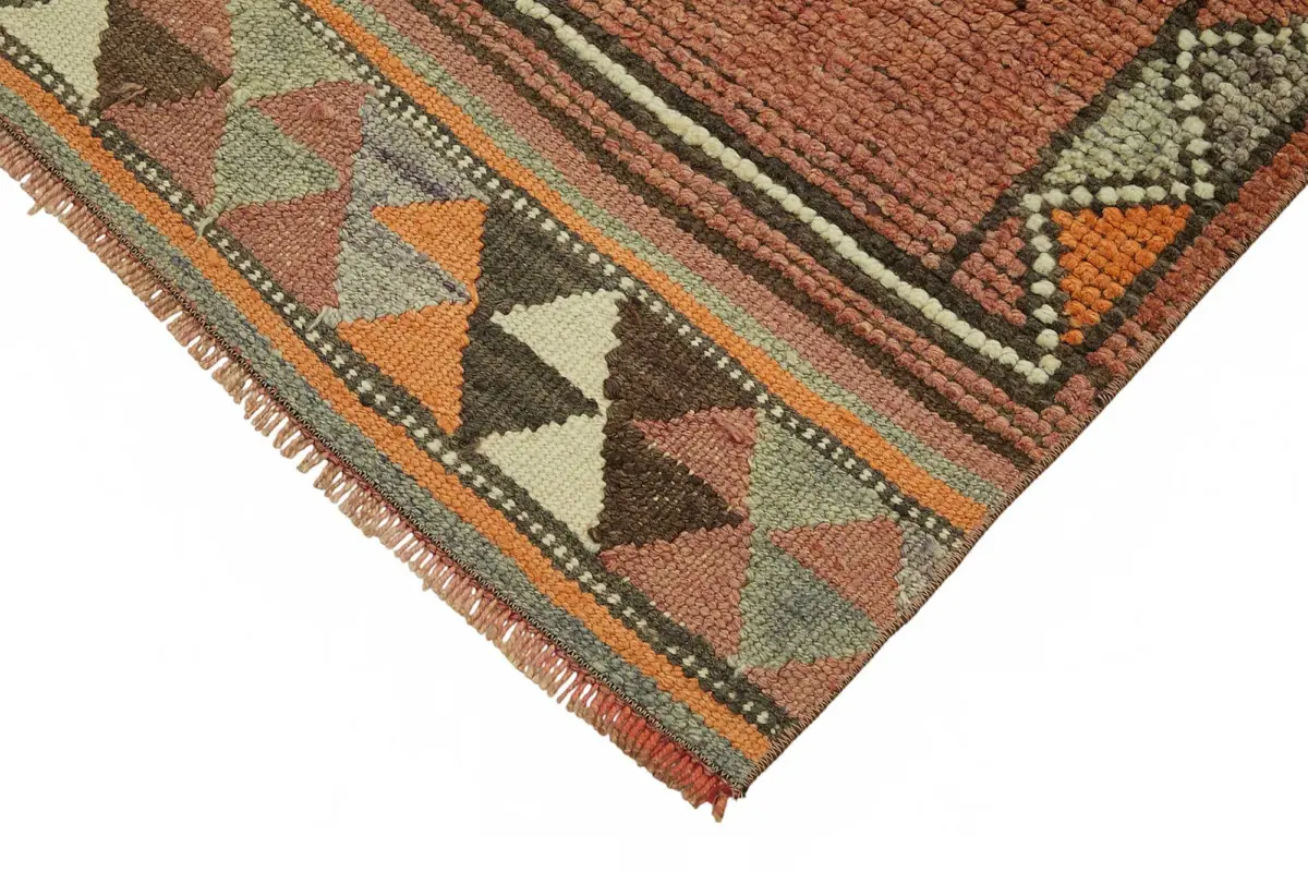 Herki Eskitme Kırmızı Pamuk Üzerine Yün El Dokuma Halı-088x323 - Görsel 4