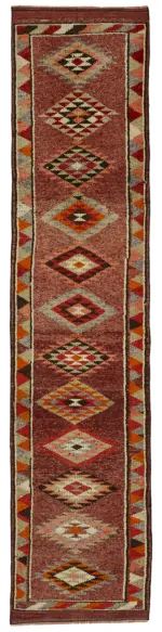 Herki Eskitme Kırmızı Pamuk Üzerine Yün El Dokuma Halı-080x386