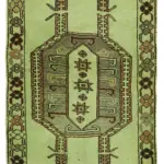 Herki Eskitme Yeşil Pamuk Üzerine Yün El Dokuma Halı-140x412