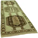 Herki Eskitme Yeşil Pamuk Üzerine Yün El Dokuma Halı-140x412 - Görsel 2