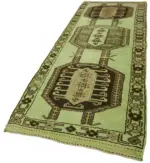 Herki Eskitme Yeşil Pamuk Üzerine Yün El Dokuma Halı-140x412 - Görsel 3