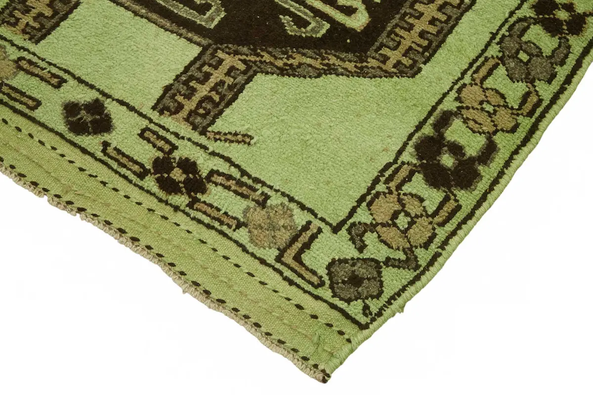 Herki Eskitme Yeşil Pamuk Üzerine Yün El Dokuma Halı-140x412 - Görsel 4