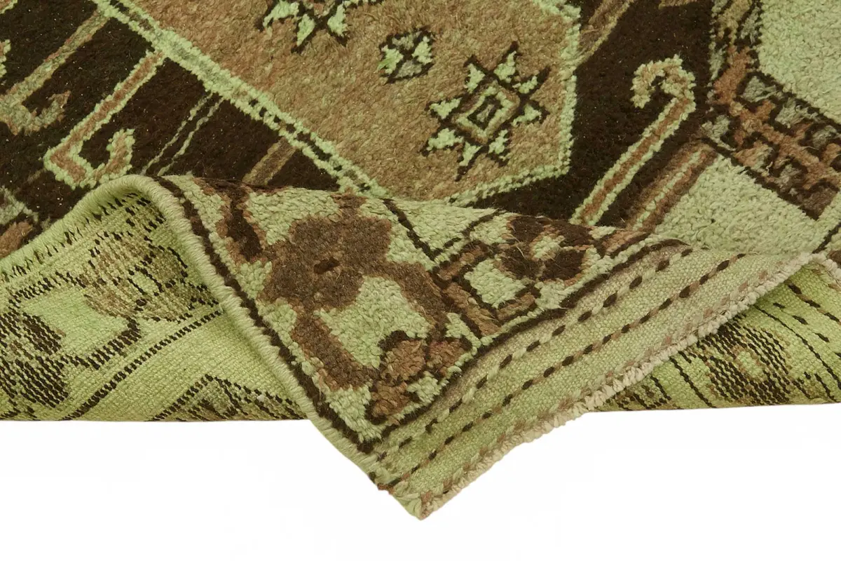 Herki Eskitme Yeşil Pamuk Üzerine Yün El Dokuma Halı-140x412 - Görsel 6