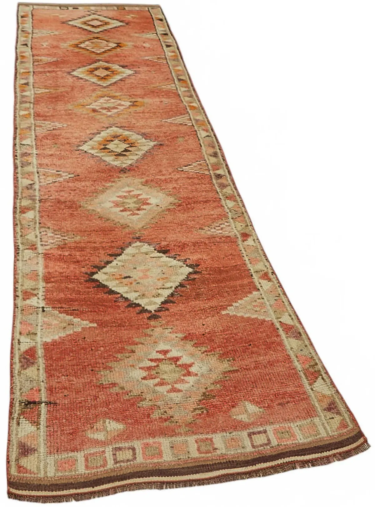 Herki Eskitme Kırmızı Pamuk Üzerine Yün El Dokuma Halı-084x350 - Görsel 2