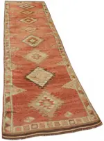 Herki Eskitme Kırmızı Pamuk Üzerine Yün El Dokuma Halı-084x350 - Görsel 2