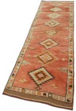 Herki Eskitme Kırmızı Pamuk Üzerine Yün El Dokuma Halı-084x350 - Görsel 3