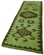 Herki Eskitme Yeşil Pamuk Üzerine Yün El Dokuma Halı-107x362 - Görsel 3