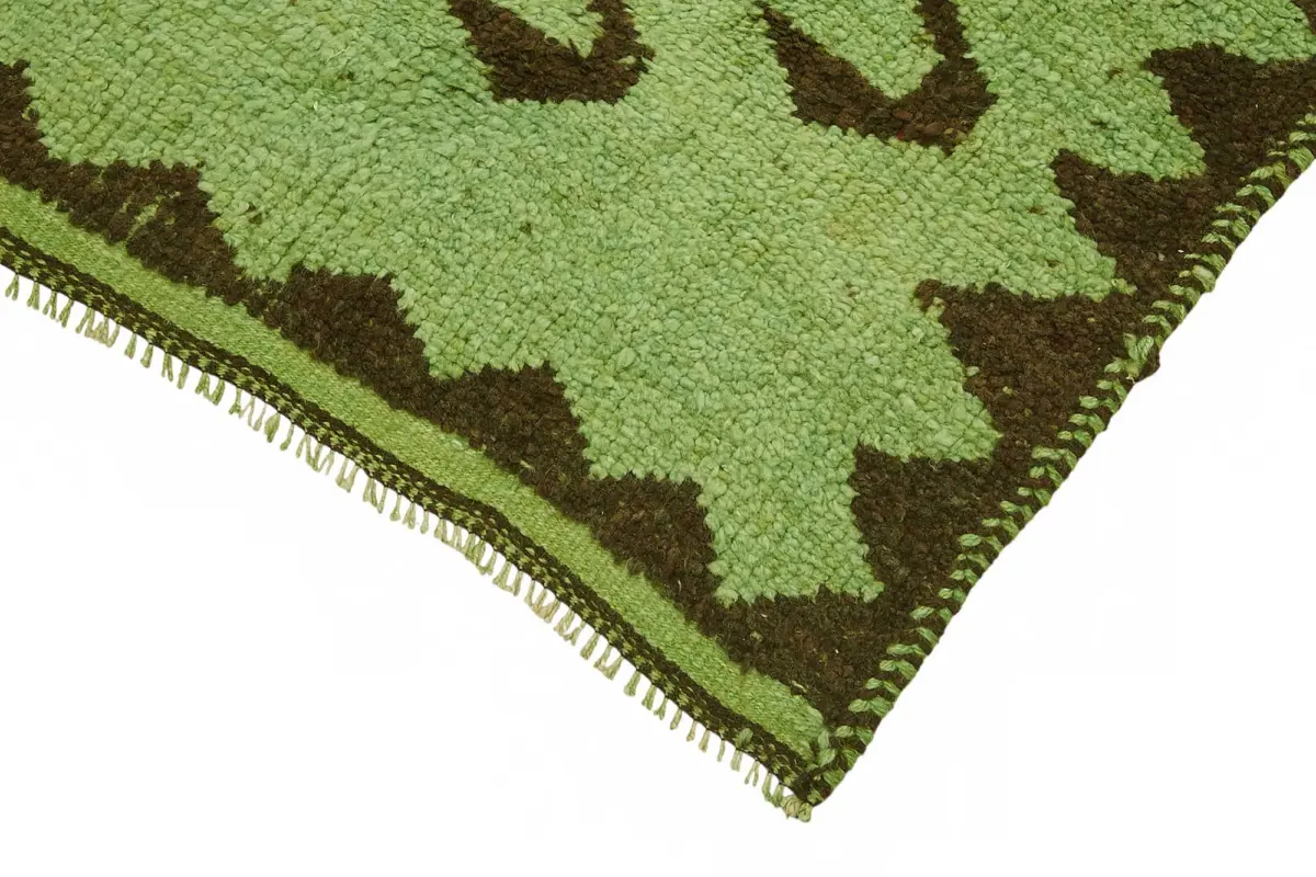 Herki Eskitme Yeşil Pamuk Üzerine Yün El Dokuma Halı-107x362 - Görsel 4