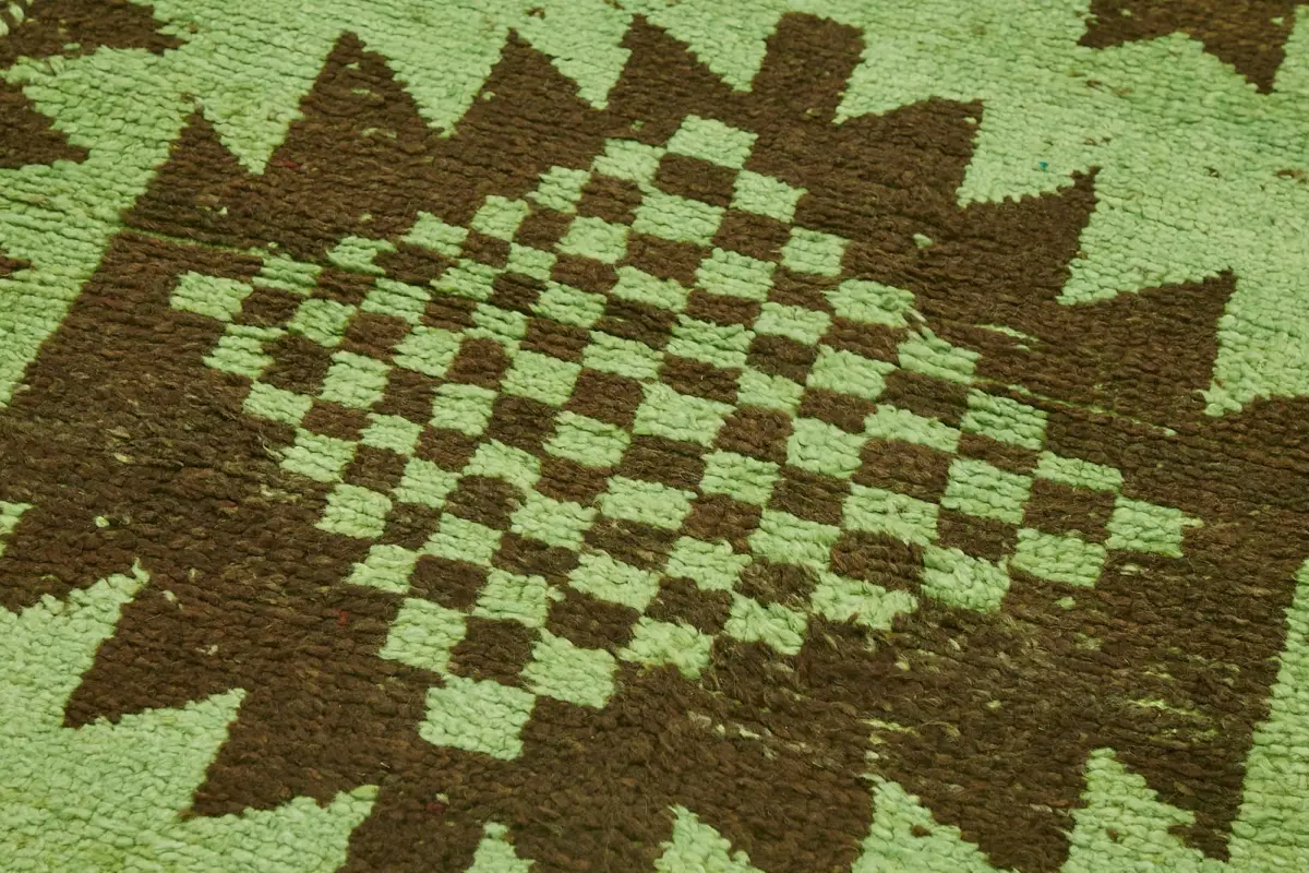 Herki Eskitme Yeşil Pamuk Üzerine Yün El Dokuma Halı-107x362 - Görsel 5
